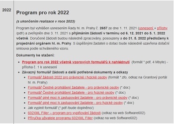 Programu na podporu projektů ke zlepšení stavu životního prostředí hl. m. Prahy pro rok 2022 