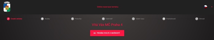Rezervační systém - úvodní obrazovka