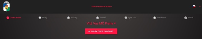 Rezervační systém - úvodní obrazovka