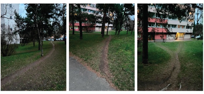 Podnět 3: Zpevnění cest pro pěší, kultivace zeleně a rekonstrukce schodů v blízkosti vchodů Hurbanova 1169/1 - 1173/9 na sídlišti Krč