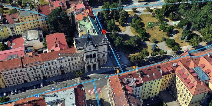 Nuselská radnice na Google maps 3D - letecký pohled