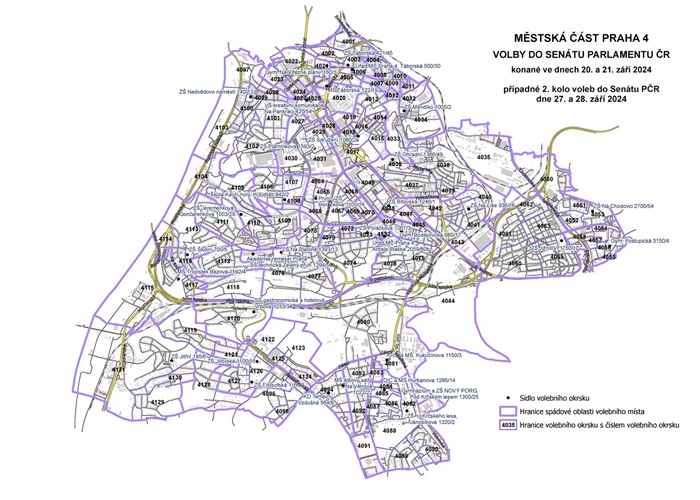 Přehled okrsků - mapa