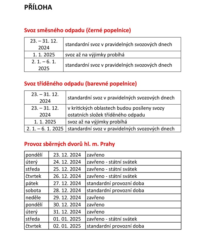 Pražské služby a AVE jsou připraveny na vánoční a novoroční svoz odpadu 2024/2025
