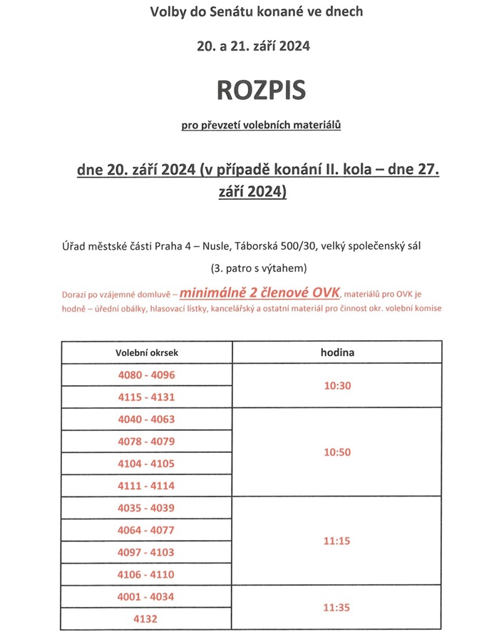 Převzetí volebních materiálů OVK na Táborské