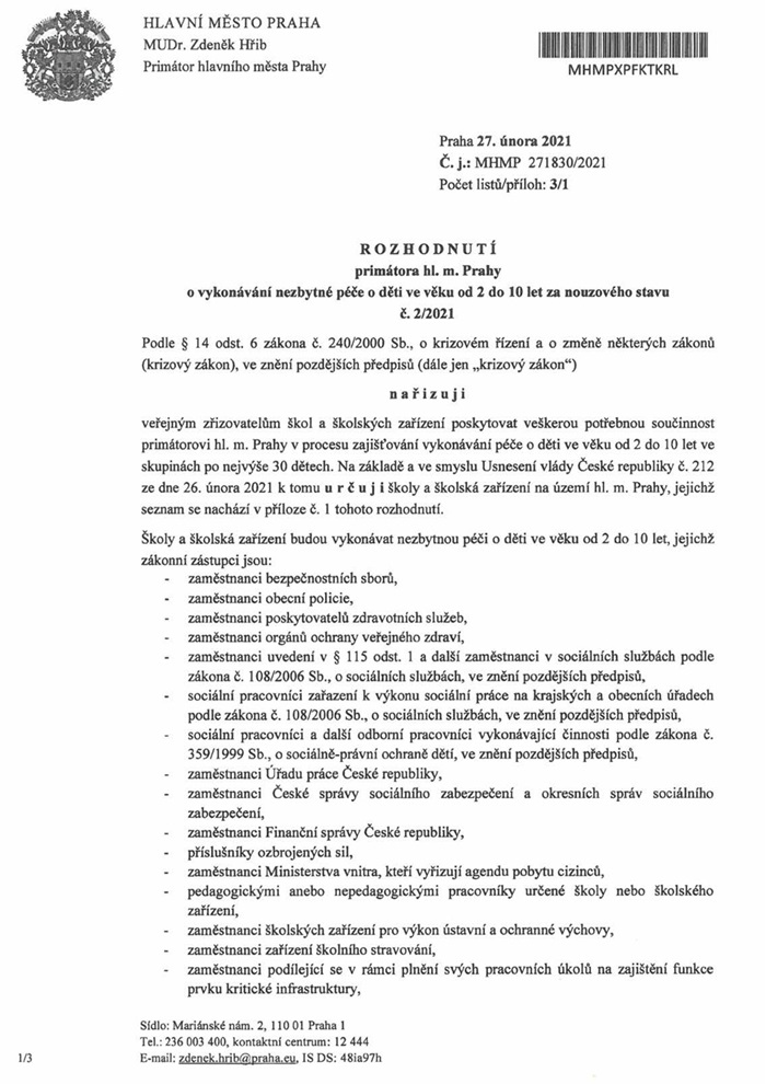 Rozhodnutí primátora hl. m. Prahy - školy - OCR 1