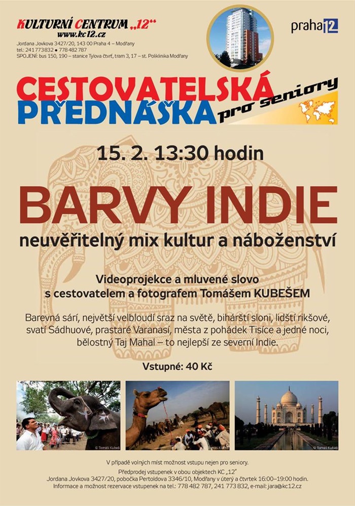 Cestovatelská přednáška s videoprojekcí a mluveným slovem pro seniory - BARVY INDIE a GALAPÁGY A EKVÁDOR