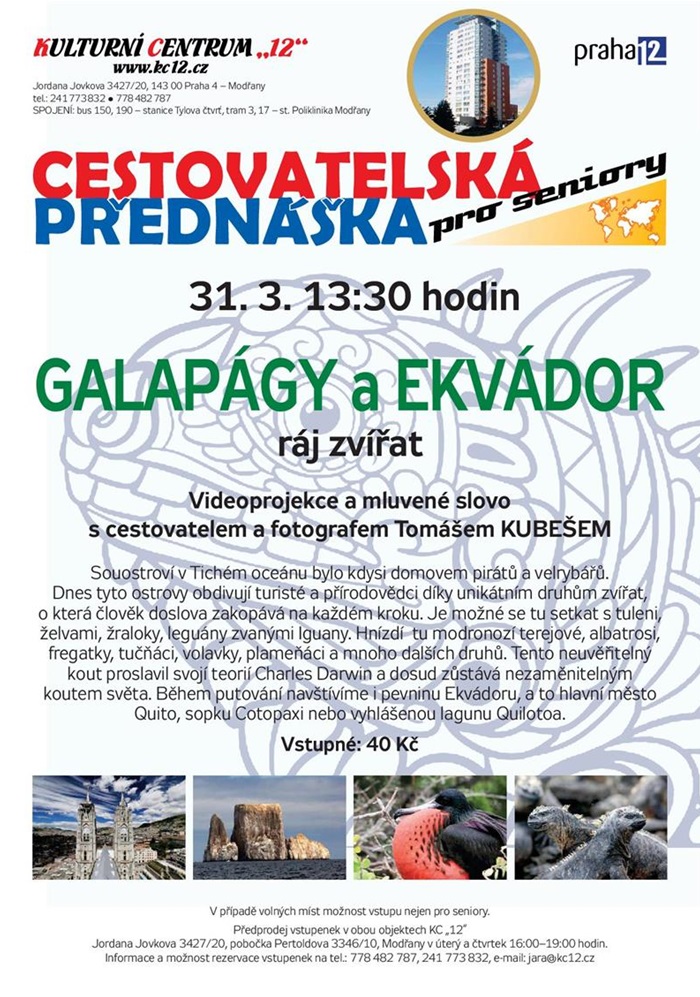 Cestovatelská přednáška s videoprojekcí a mluveným slovem pro seniory - BARVY INDIE a GALAPÁGY A EKVÁDOR