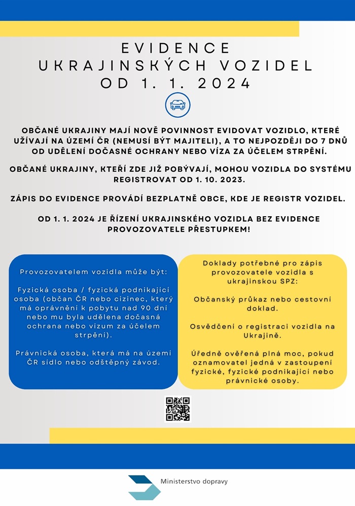 Leták MD ČR o povinné registraci vozidel pro UA